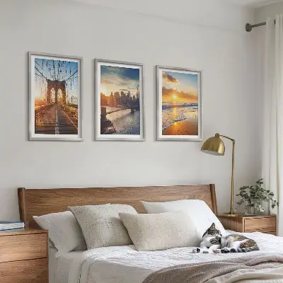 Set de 3 cuadros de puentes al atardecer decoración para salón