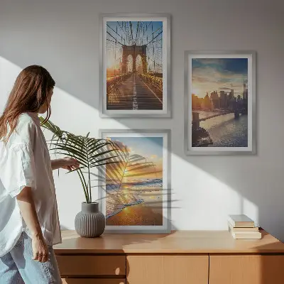 Set de 3 cuadros de puentes al atardecer decoración para salón