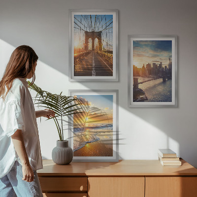 Set de 3 cuadros para salón Puentes atardeceres ciudad