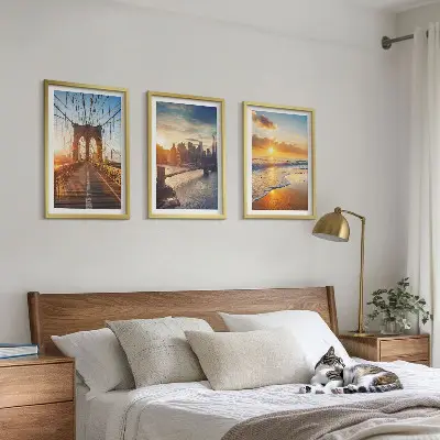 Set de 3 cuadros de puentes al atardecer decoración para salón