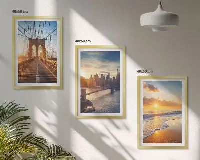 Set de 3 cuadros de puentes al atardecer decoración para salón