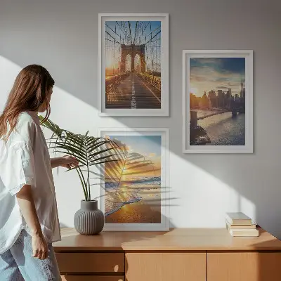 Set de 3 cuadros de puentes al atardecer decoración para salón