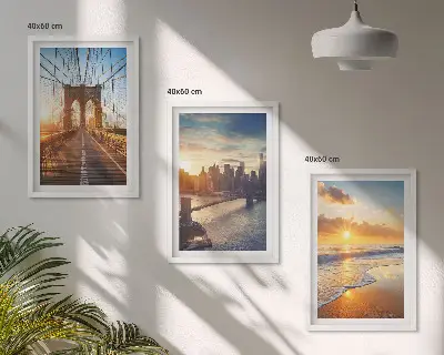 Set de 3 cuadros de puentes al atardecer decoración para salón