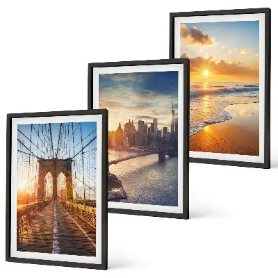 Set de 3 cuadros de puentes al atardecer decoración para salón
