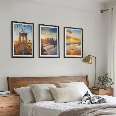 Set de 3 cuadros de puentes al atardecer decoración para salón