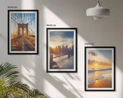 Set de 3 cuadros de puentes al atardecer decoración para salón