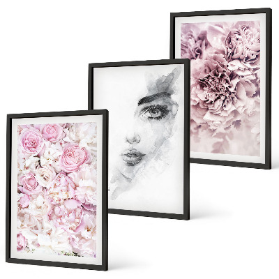 Juego de 3 cuadros Retrato de una mujer en blanco y negro, titulado 