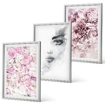 Juego de 3 cuadros Retrato de una mujer en blanco y negro, titulado 