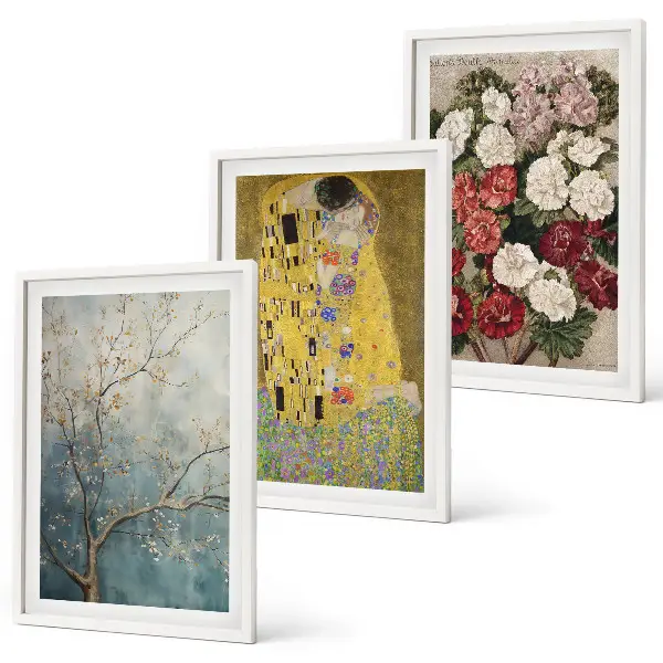 Set de 3 cuadros de flores del árbol de Klimt decoración para salón
