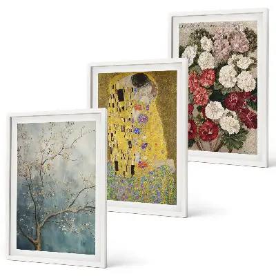 Set de 3 cuadros de flores del árbol de Klimt decoración para salón