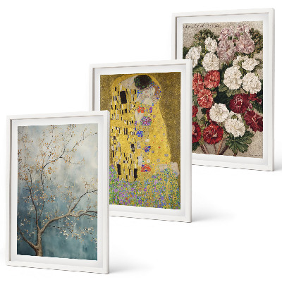 Set de 3 cuadros para salón Flores del árbol (pintura de Klimt)