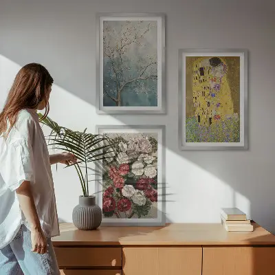 Set de 3 cuadros de flores del árbol de Klimt decoración para salón