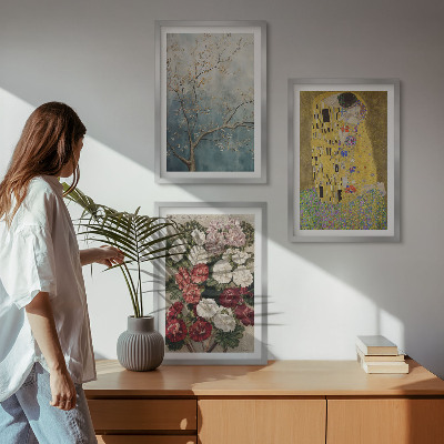 Set de 3 cuadros para salón Flores del árbol (pintura de Klimt)