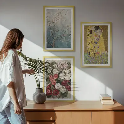 Set de 3 cuadros de flores del árbol de Klimt decoración para salón