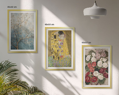 Set de 3 cuadros para salón Flores del árbol (pintura de Klimt)