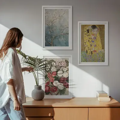 Set de 3 cuadros de flores del árbol de Klimt decoración para salón
