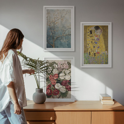 Set de 3 cuadros para salón Flores del árbol (pintura de Klimt)