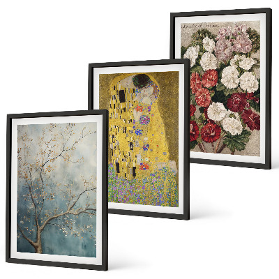 Set de 3 cuadros para salón Flores del árbol (pintura de Klimt)