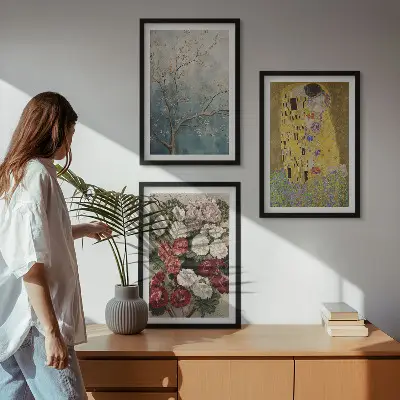 Set de 3 cuadros de flores del árbol de Klimt decoración para salón