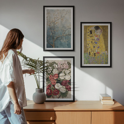 Set de 3 cuadros para salón Flores del árbol (pintura de Klimt)