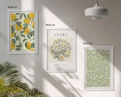 Set de 3 cuadros de limones con hierbas y hojas decoración para salón