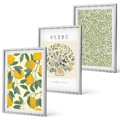 Set de 3 cuadros de limones con hierbas y hojas decoración para salón