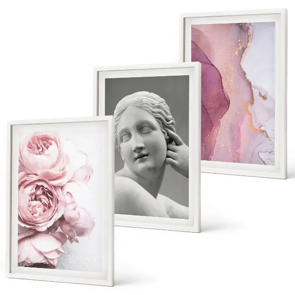 Set de 3 cuadros de escultura abstracta de mujer con peonías decoración para salón