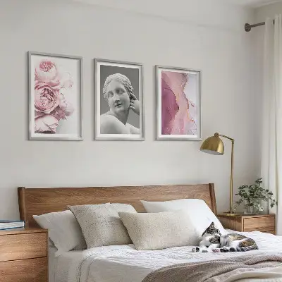 Set de 3 cuadros de escultura abstracta de mujer con peonías decoración para salón