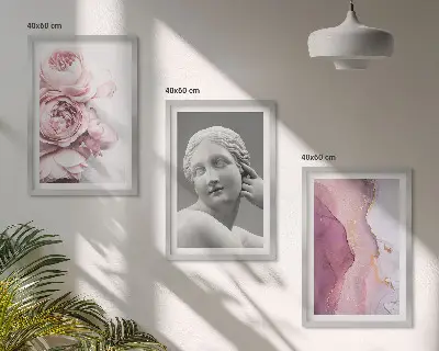 Set de 3 cuadros de escultura abstracta de mujer con peonías decoración para salón