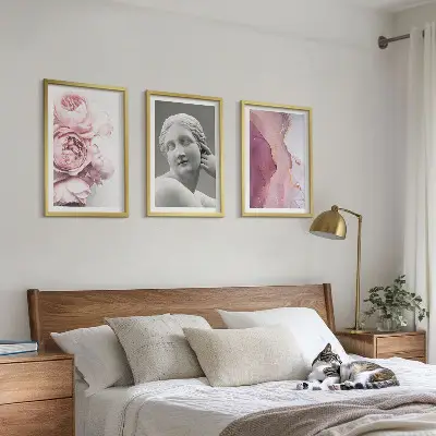 Set de 3 cuadros de escultura abstracta de mujer con peonías decoración para salón