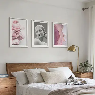 Set de 3 cuadros de escultura abstracta de mujer con peonías decoración para salón