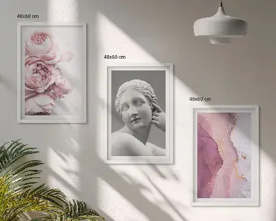 Set de 3 cuadros de escultura abstracta de mujer con peonías decoración para salón
