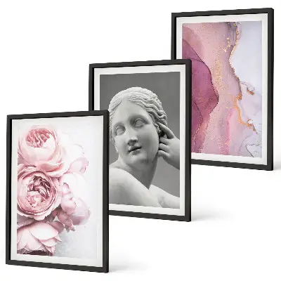 Set de 3 cuadros de escultura abstracta de mujer con peonías decoración para salón