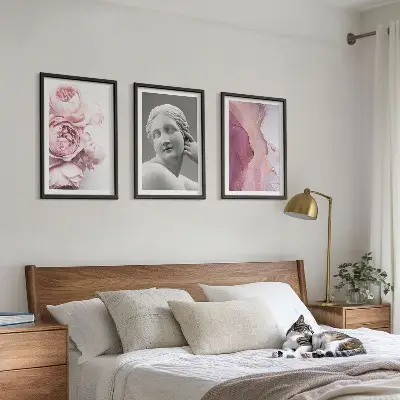 Set de 3 cuadros de escultura abstracta de mujer con peonías decoración para salón