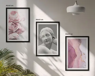 Set de 3 cuadros de escultura abstracta de mujer con peonías decoración para salón