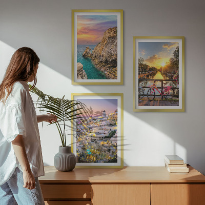 Set de 3 cuadros para salón Vistas al atardecer junto al mar