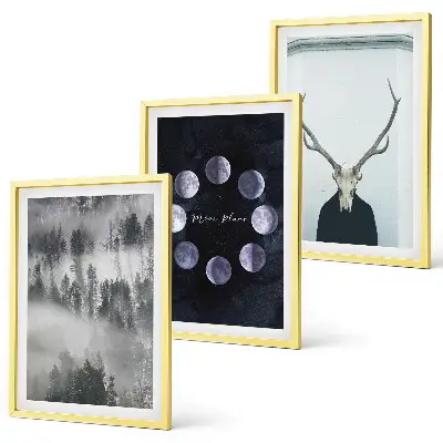 Juego de 3 cuadros con paisaje forestal de niebla, luna y cráneo de ciervo