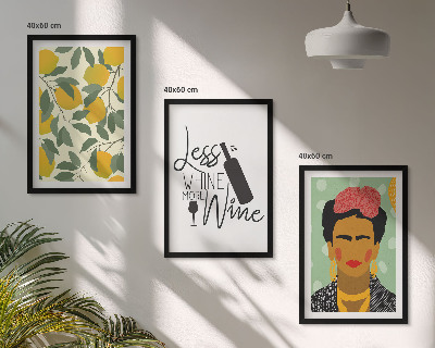 Set de 3 cuadros para salón Retrato de Frida con vino de limones