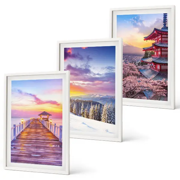 Set de 3 cuadros para salón con paisajes celestes románticos