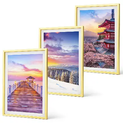 Set de 3 cuadros para salón con paisajes celestes románticos