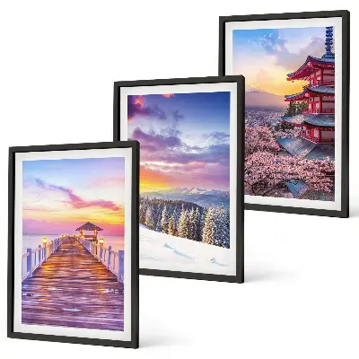 Set de 3 cuadros para salón con paisajes celestes románticos