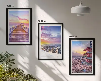 Set de 3 cuadros para salón con paisajes celestes románticos
