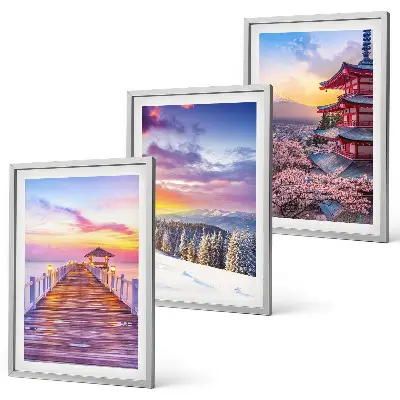 Set de 3 cuadros para salón con paisajes celestes románticos