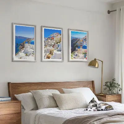 Juego de 3 cuadros de arquitectura paisajística de Oia Santorini