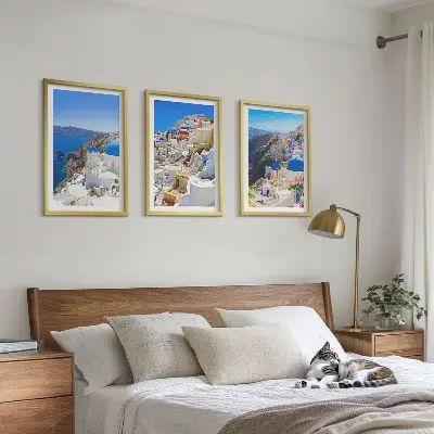 Juego de 3 cuadros de arquitectura paisajística de Oia Santorini