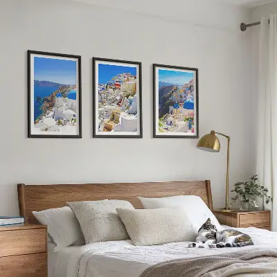 Juego de 3 cuadros de arquitectura paisajística de Oia Santorini