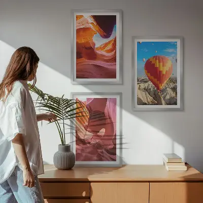 Set de 3 cuadros para salón con diseño de desfiladeros del desierto en globo