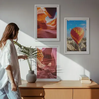 Set de 3 cuadros para salón con diseño de desfiladeros del desierto en globo