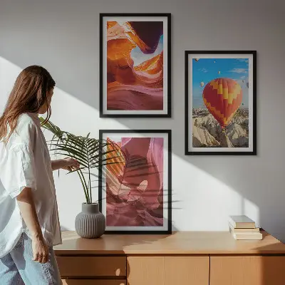 Set de 3 cuadros para salón con diseño de desfiladeros del desierto en globo