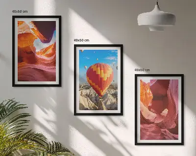 Set de 3 cuadros para salón con diseño de desfiladeros del desierto en globo